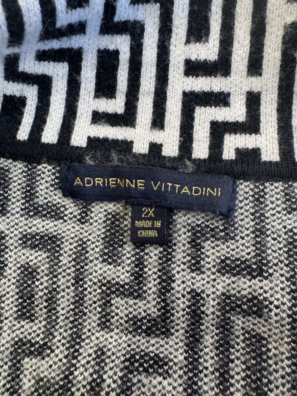 Adrienne Vittadini Plus Size 2X Black White Geometric Knit Open Front Cardigan